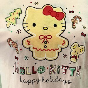 Hello Kitty Happy Holidays Tshirt LARGE Gingerbread Candy Cookie Pink Christmas